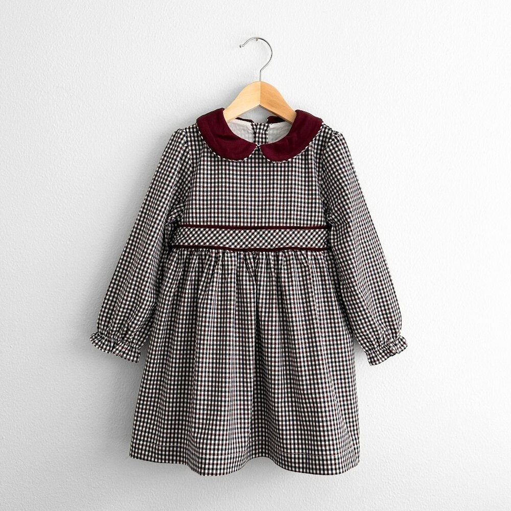 NWT Pretty Girls Long Sleeve Dress Fall Boutique Gingham Burgundy & Navy Blue 4T - Picture 2 of 6
